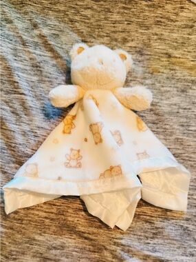 Plush Bear Security Blanket with rattle - Cream and Light Brown